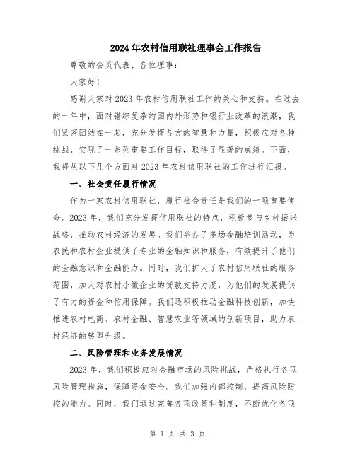 2024年农村信用联社理事会工作报告