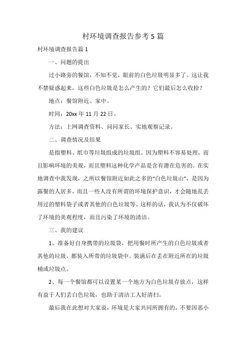 村环境调查报告参考5篇