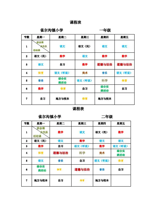 2018年下半年课程表1