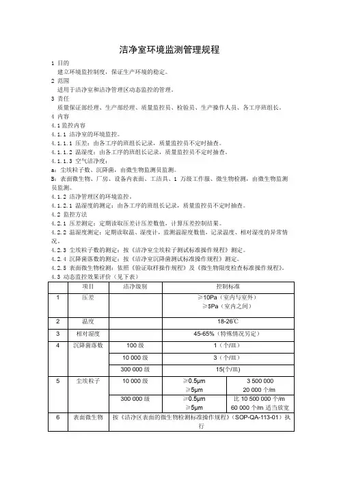 洁净室环境监测管理规程
