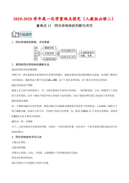 重难点13 同分异构体的判断与书写-2019-2020学年高一化学重难点探究(人教版必修二)
