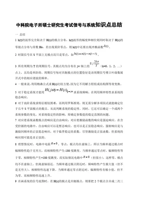 中科院电子所硕士研究生考试信号与系统知识点总结