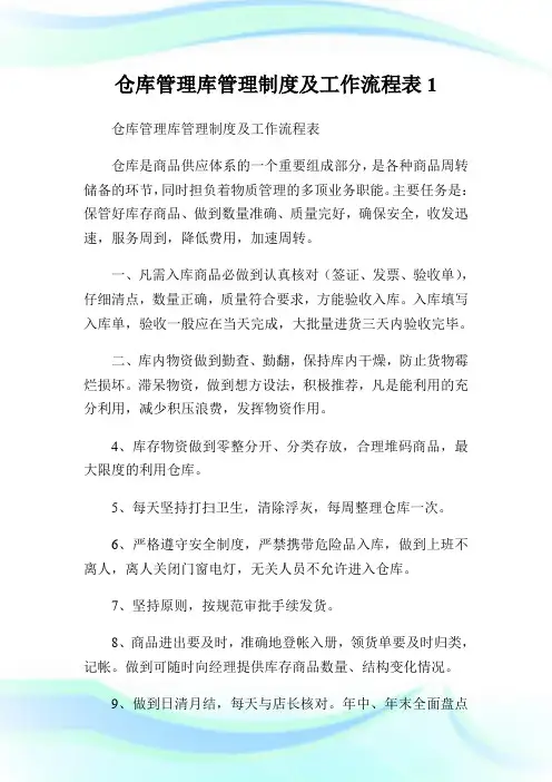 仓库管理库管理制度及工作流程表.doc