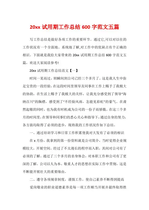 20xx试用期工作总结600字范文五篇