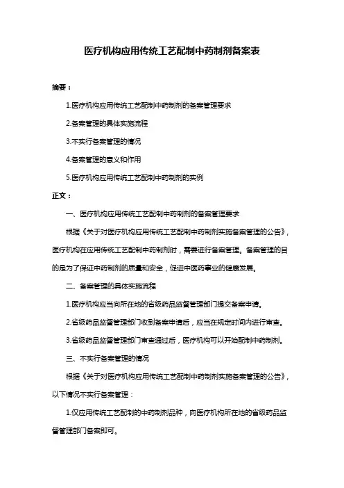 医疗机构应用传统工艺配制中药制剂备案表