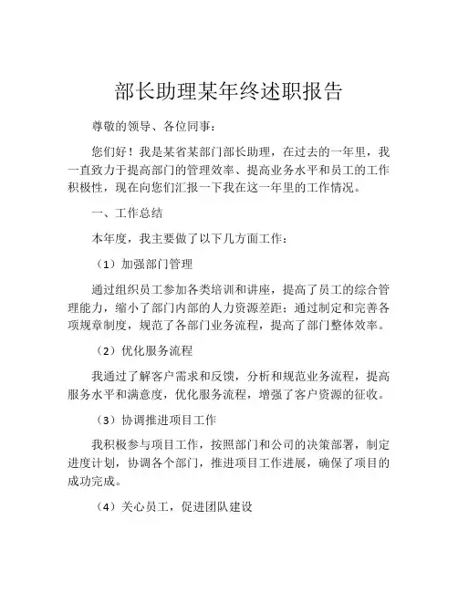 部长助理某年终述职报告