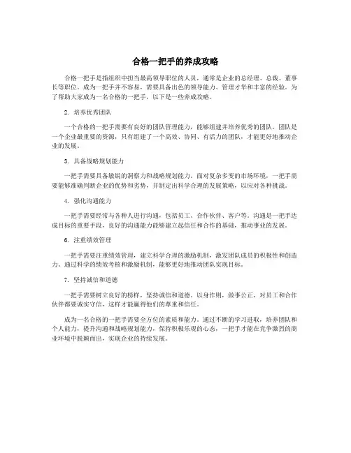 合格一把手的养成攻略