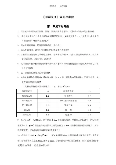印刷原理复习思考题