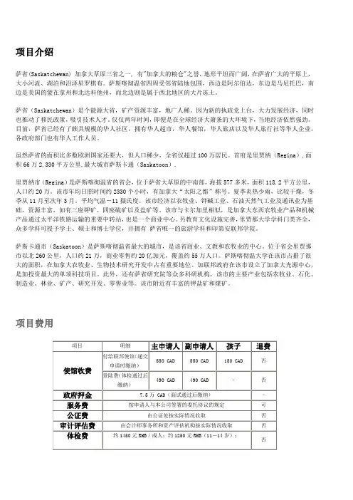 萨省投资移民