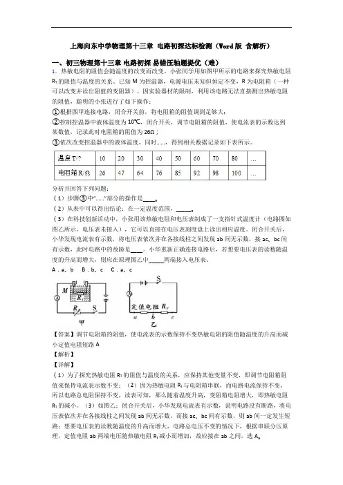 上海向东中学物理第十三章 电路初探达标检测(Word版 含解析)