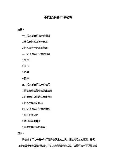 不同奶茶感官评定表