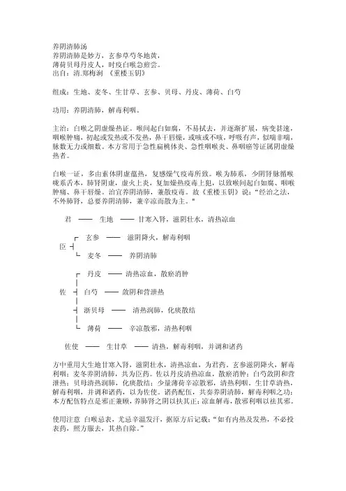 常用药方歌-108养阴清肺汤