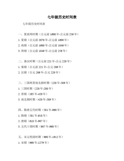 七年级历史时间表