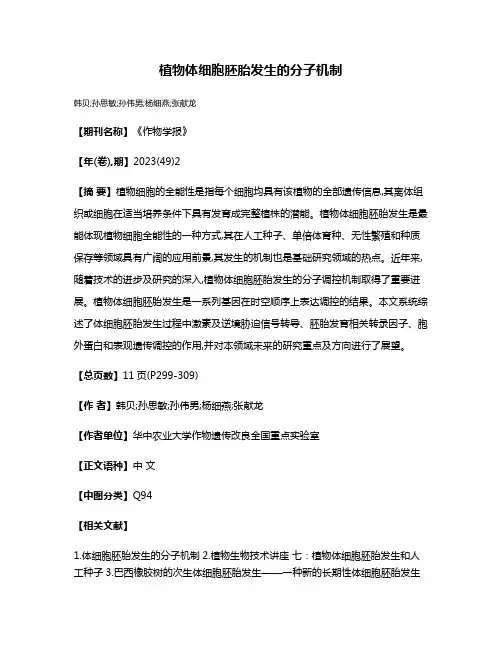 植物体细胞胚胎发生的分子机制