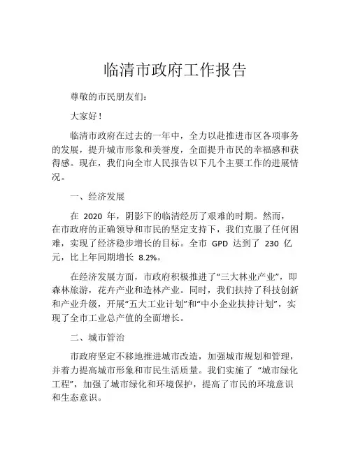 临清市政府工作报告