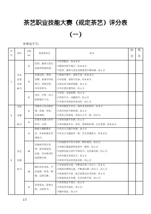 茶艺大赛评分表(全国)
