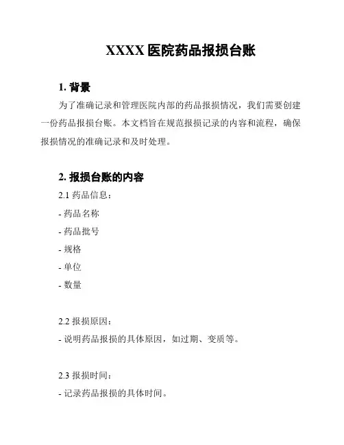 XXXX医院药品报损台账