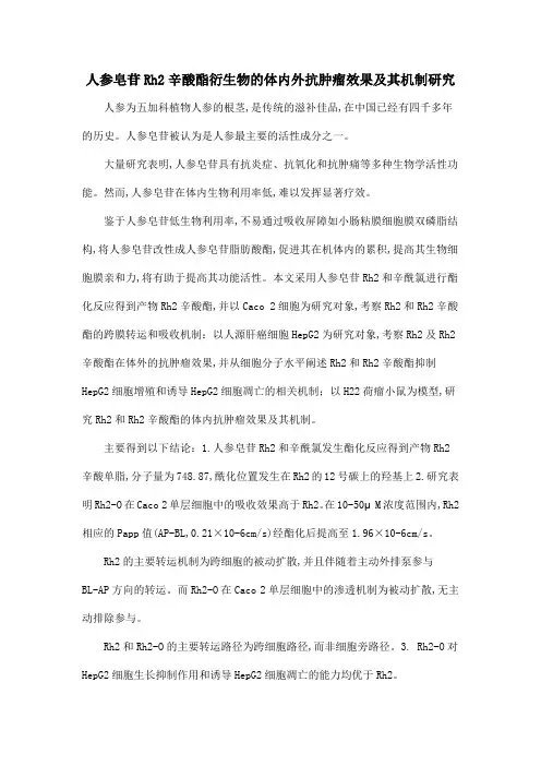 人参皂苷Rh2辛酸酯衍生物的体内外抗肿瘤效果及其机制研究