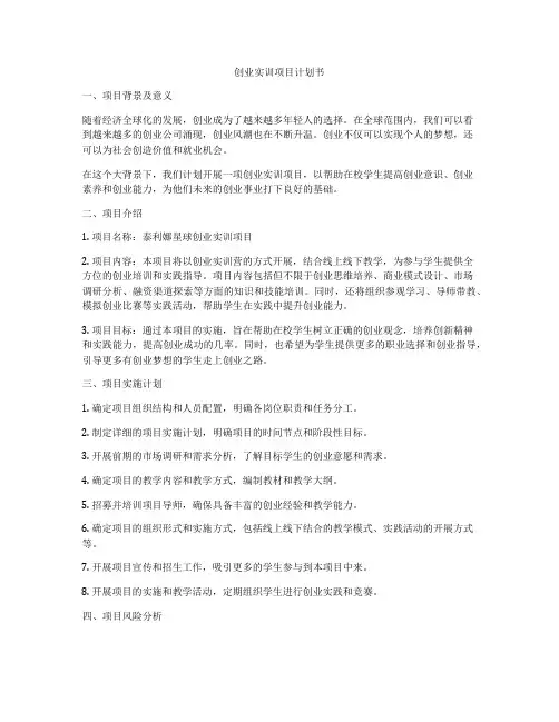 创业实训项目计划书