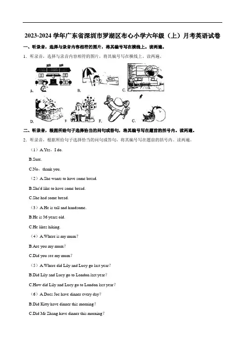 广东省深圳市罗湖区布心小学2023-2024学年六年级上学期月考英语试题