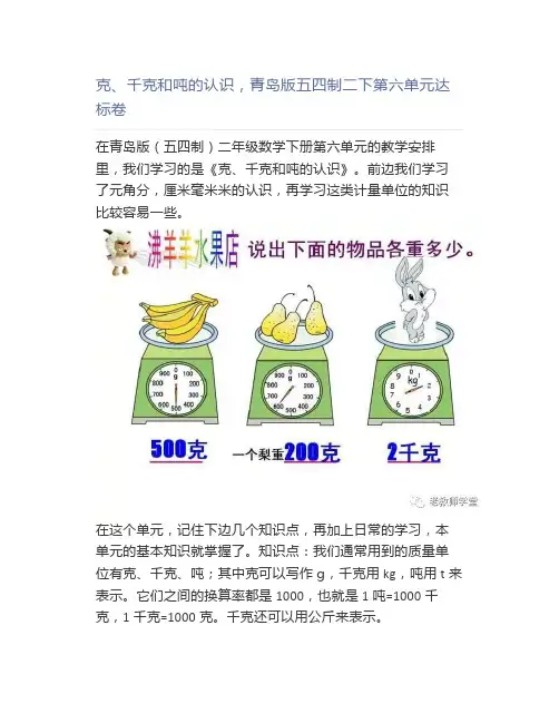 克、千克和吨的认识,青岛版五四制二下第六单元达标卷