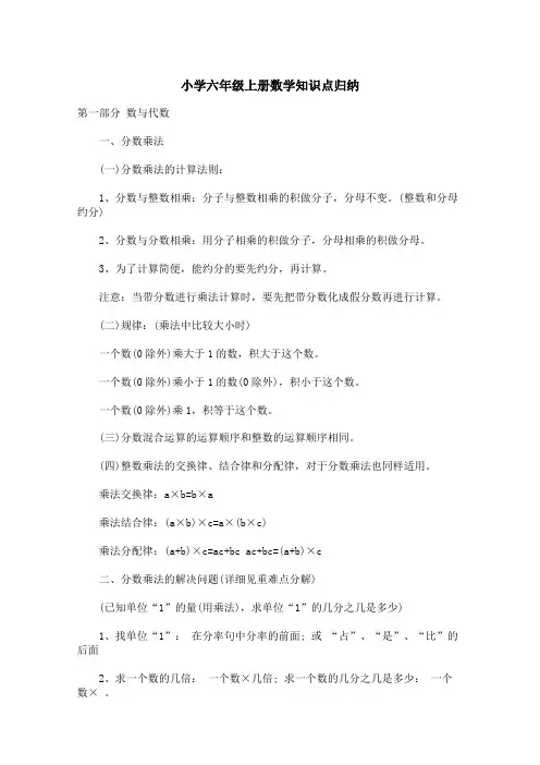 小学六年级上册数学知识点归纳