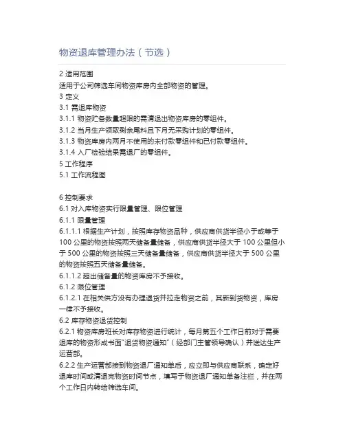 物资退库管理办法(节选)
