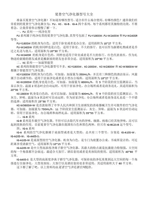 夏普空气净化器型号大全