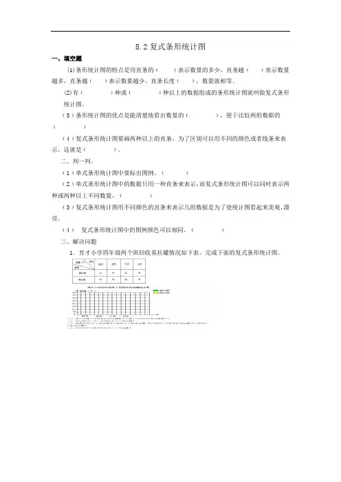 人教版数学四年级下学期 同步课时练习题8.2复式条形统计图附参考答案