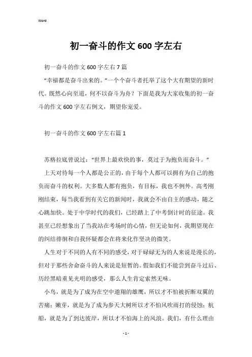 初一奋斗的作文600字左右