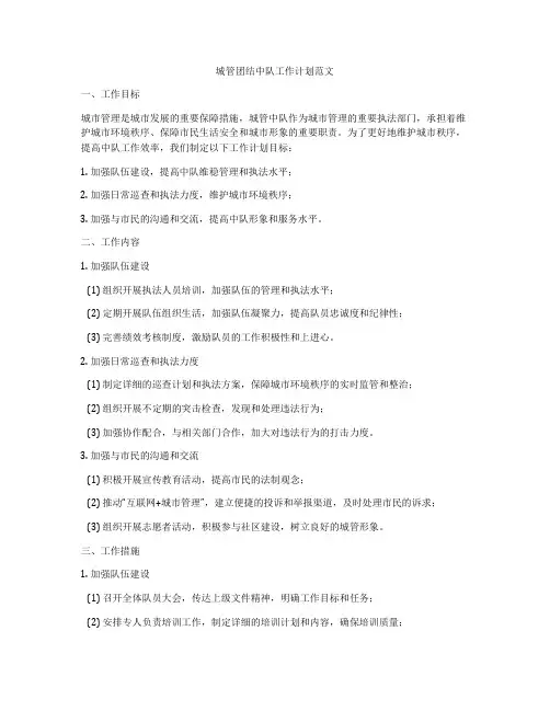 城管团结中队工作计划范文