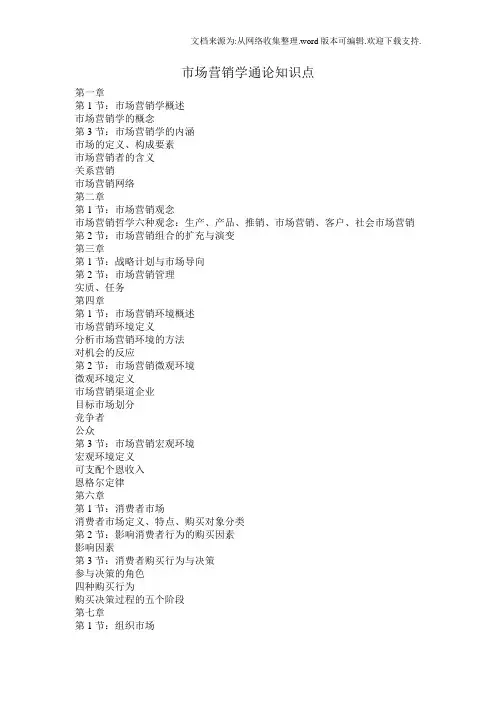市场营销学通论知识点