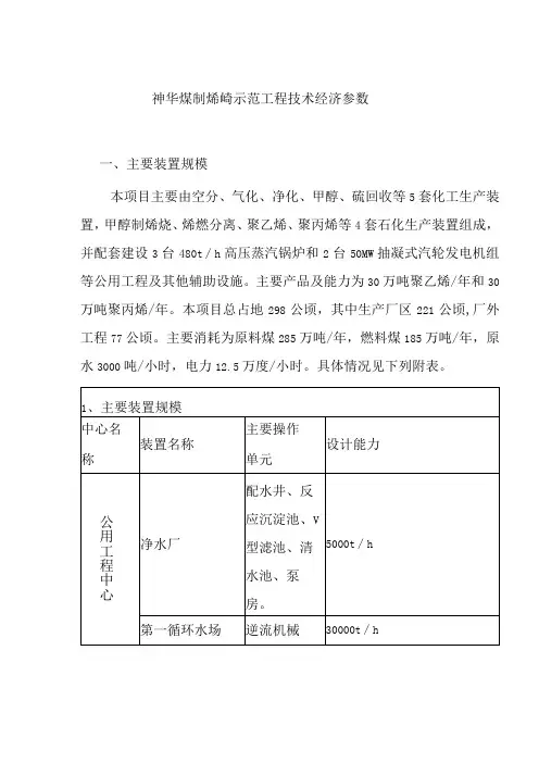 神华煤制烯烃示范工程技术经济参数