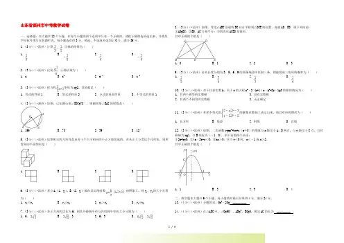 山东省滨州市中考数学真题试题(解析版)