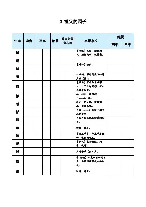 统编版语文五年级下册生字词释义组词与注音训练表 祖父的园子
