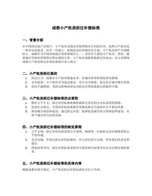 成都小产权房拆迁补偿标准