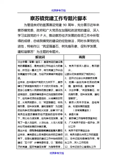 [实用参考]党建工作专题片脚本