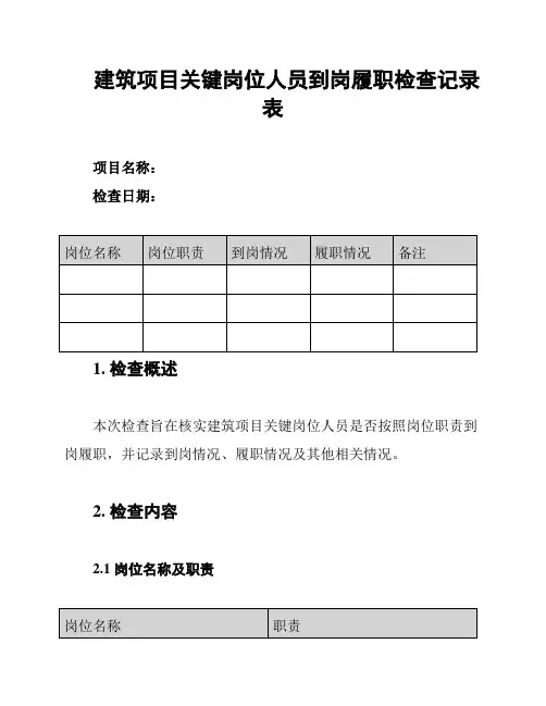 建筑项目关键岗位人员到岗履职检查记录表