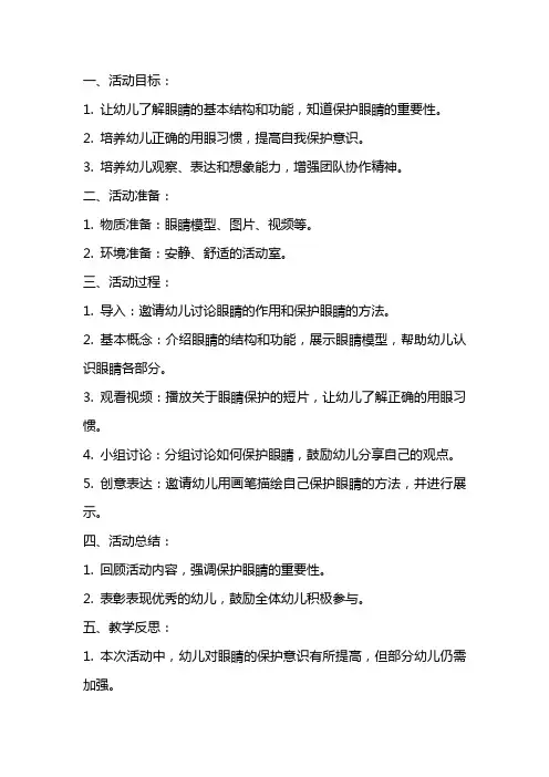 大班健康活动小眼睛的自述教案反思