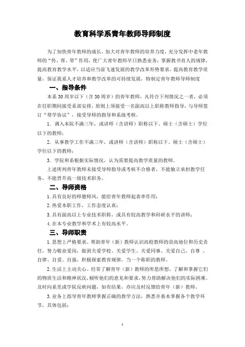 教育科学系青年教师导师制度