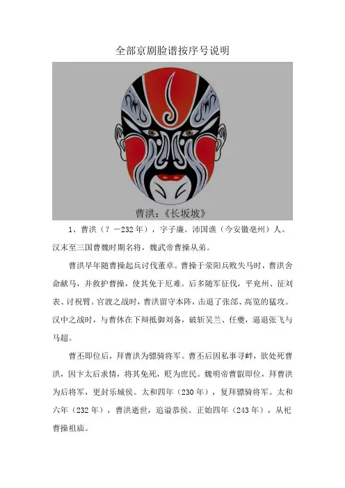 全部京剧脸谱按序号说明