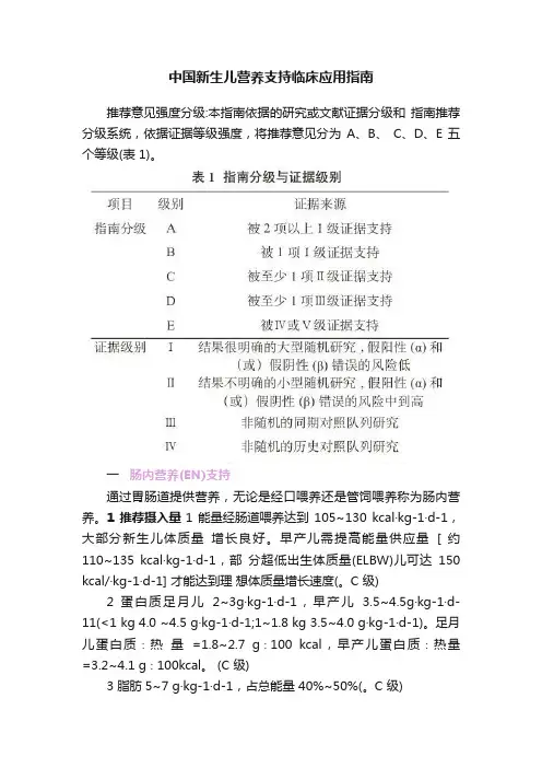 中国新生儿营养支持临床应用指南