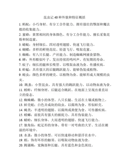 昆虫记40种外貌和特征概括
