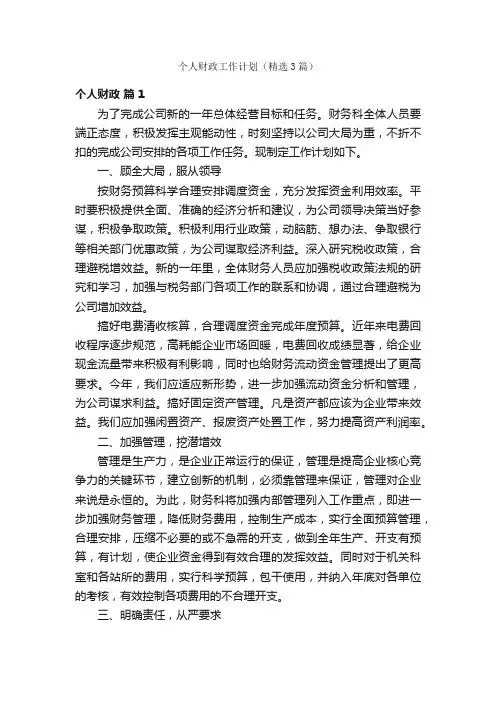 个人财政工作计划（精选3篇）