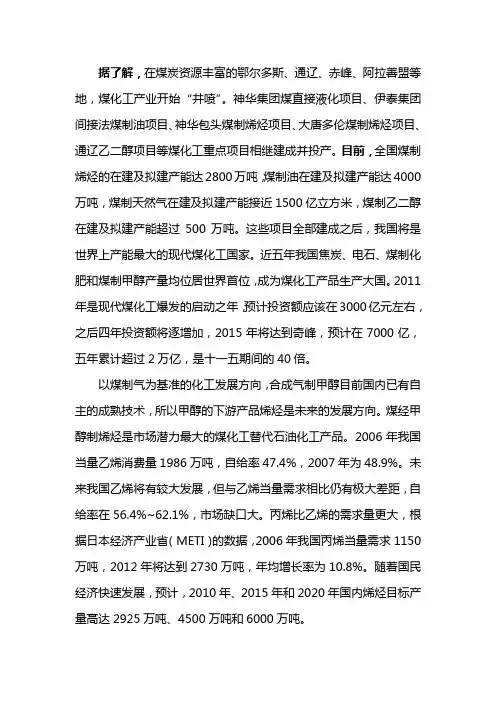 煤化工下游产品详情