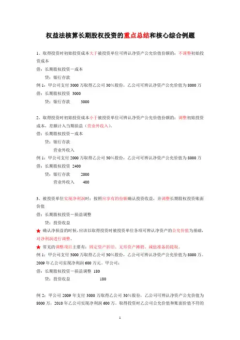权益法核算长期股权投资的重点总结和核心综合例题