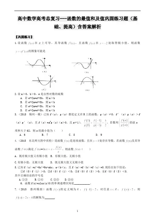 高中数学高考总复习---函数的最值和及值巩固练习题(基础、提高)含答案解析