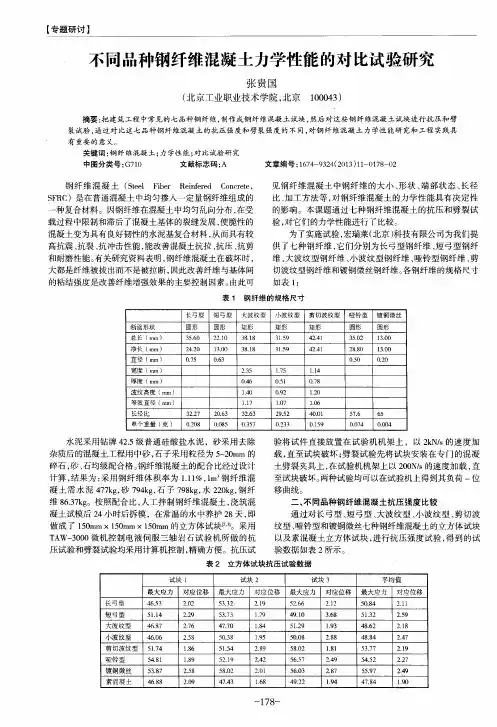 不同品种钢纤维混凝土力学性能的对比试验研究