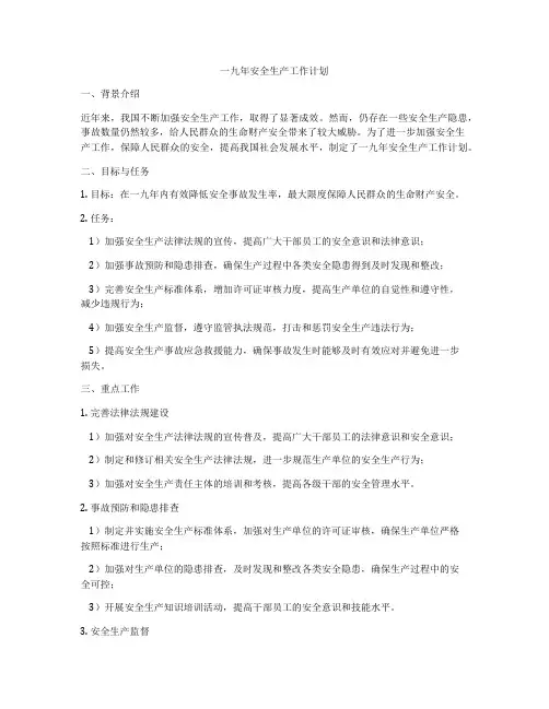 一九年安全生产工作计划