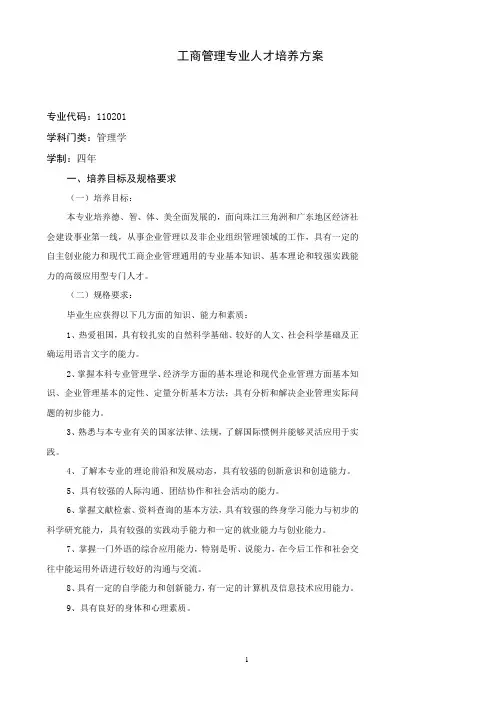 工商管理专业人才培养方案